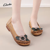 kamames Summer New National Wind Leather Flower Single Shoes Beef Tendon Bottom Leisure Flat Bottom Women's Shoes Middle-Aged And Elderly