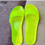 kamames Women 2023 Summer Woman Jelly Shoes Candy colors PVC Flat Sandal Ladies Peep Toe Casual Slides Female Flip Flops Beach