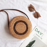 KAMAMES New Rattan Woven Bag Retro Straw Woven Beach Travel Crossbody Hand-Woven Bag Straw Bag Women's One Shoulder Handbag