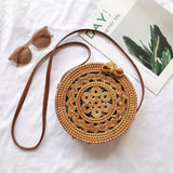 KAMAMES New Rattan Woven Bag Retro Straw Woven Beach Travel Crossbody Hand-Woven Bag Straw Bag Women's One Shoulder Handbag