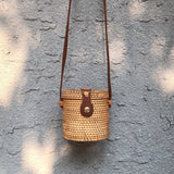 KAMAMES New Rattan Woven Bag Retro Straw Woven Beach Travel Crossbody Hand-Woven Bag Straw Bag Women's One Shoulder Handbag