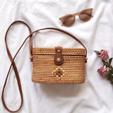 KAMAMES New Rattan Woven Bag Retro Straw Woven Beach Travel Crossbody Hand-Woven Bag Straw Bag Women's One Shoulder Handbag