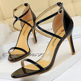 BIGTREE Patent Leather Women Sandals Sexy High Heels Summer Super High Heels 11 Cm Women Stiletto Sandals Female Party Shoes