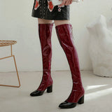 kamames Autumn Winter Women Over The Knee Boots Fashion Zipper Mixed Colors Thigh Boots Ladies Square Heel Pointed Toe Shoes Women