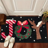 Christmas Joy Flannel Doormat - Polyester, Non-Slip, Super Absorbent, Anti-Fatigue, Waterproof Floor Mat for Home Decor - Hand Washable, Durable Welcome Mat for Kitchen, Hallway, Living Room, Bedroom, Laundry - Festive Reindeer, Wreath & Candy Cane Print