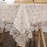 1pc Elegant Plaid & Lace Macrame Tablecloth - Stain & Waterproof, Ideal for Home Decor & Outdoor Events