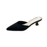 kamames kamames Half Support Shoes Women 2023 Summer New Large Size Tip Thin Heel Shallow Cloth Mueller Shoes Middle Heel Slippers