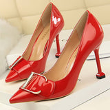 BIGTREE Shoes Metal Button Woman Pumps Patent Leather High Heels Luxurious Sexy Party Shoes Stiletto Heels Ladies Large Size 43