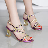 kamames Sandals Women's Summer 2024 New Fashionable Crystal High Heels Set With Diamonds Comfortable Rough Heels For Women's Shoes