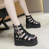 kamames Summer New Fashion Sandals Women's Shoes Zipper Open Toe Wedge Polyurethane Sandals PU ladies shoes and sandals pumps