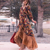 kamames Queens Women Floral Print Long Sleeve Irregular Hem Beach Bohemian Maxi Dress Ladies Boho Sundress Robe Vestidos 1109-0