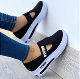 kamames Breathable Mesh Round Toe Platform Sports Shoes Women Size 43 Wedge Casual Sneakers Women Non Slip Vulcanized Shoes
