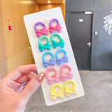 10PCS/Set New Girls Cute Cartoon Flower Small Scrunchie Kids Ponytail Hair Tie Elastic Hair Bands Fashion Hair Accessories Set