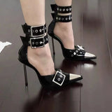 kamames kamames Heels Spring And Summer New Women's Shoes Show Pointed Metal Belt Hollow Women's Shoes Fashion Baotou Roman Sandals