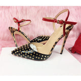 kamames slingbacks rivet sandals women shoes summer shoes for women pointed toe 12cm high heels ankle strap LX004 ROVICIYA