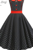 kamames Women Pink Polka Dot Elegant Party Dress Retro Vintage 50s 60s Pin Up Rockabilly Dress Casual Robe Femme