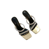 kamames kamames Slippers Women's 2024 Summer New Style Square Head Diamond Shoes Fashion Trend To Wear One-Word Slippers