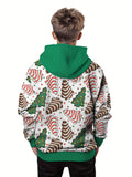 Boys Long Sleeve Hoodie - 3D Print Christmas Trees Allover Design, Stylish and Cozy Sweatshirt for Fashion-Conscious Boys, Perfect for Spring and Fall Seasons