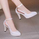 GKTINOO Lady Pumps Pointed Toe Office Lady Pumps Buckle Strap Platform High Heels Women Shoes Four Season Leather Shoes