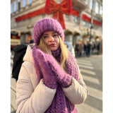 kamames Women Knit Hat Scarf Gloves Sets Soft Warm Winter Solid Color Fashion Accessories for Cold Weather