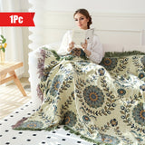 1pc Cotton Multi-layer Gauze Throw Blanket With Tassel Flower And Leaf Pattern Sofa Towel Blanket Air Conditioning Blanket Summer Cooling Quilt Towel Double-sided Available Multi-function Blanket, Machine Washed, And Reusable