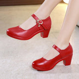 kamames Buckle, Thick Heel, Single Shoes, Round Head, Large Size Work Shoes, 2023 Cheongsam, Walking Show Shoes, Square Dance Shoes
