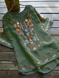 Plus Size Bohemian Embroidered Blouse - Flattering High-Low Hem, Breezy Half Sleeves - Perfect for Spring & Summer Chic Comfort