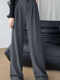 kamames Waist Wide Leg Pants for Women New Loose Straight Coffee Trousers Autumn Double Buttons Casual Suit Pants Female