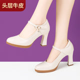 kamames Cheongsam Performance, Catwalk Training, Single Shoes, Women's Leather, Thick Heels, Comfortable Middle Heel, Soft Soles, Mother's Work Shoes.