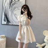 kamames Sleeve Dress Women Elegant Popular Simple Solid Ins Young Ladies Korean Style College Cosy Summer Street Wear New Arrival