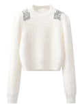 kamames Fall Winter Knitwear Two Piece Sets For Women Outfits Ladies Elegant Diamond Sequined Knitted Sweater And Warm Pants Sets