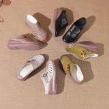 kamames New Loose Cake Bottom Casual Women's Shoes National Wind Leather Flower Hollow Out Women's Slippers Breathable Comfortable Hole Hole Shoes