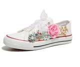 Sneakers Wedges Canvas shoes Women's casual shoes Women's handmade custom Three-dimensional sequins Flowers White Flat