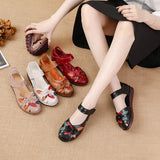 kamames Head Layer Cowhide Cow Tendon Bottom Mother Shoes Flat Sandals Hole Hole Anti-Slip Soft Bottom Soft Surface National Wind