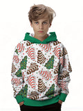 Boys Long Sleeve Hoodie - 3D Print Christmas Trees Allover Design, Stylish and Cozy Sweatshirt for Fashion-Conscious Boys, Perfect for Spring and Fall Seasons