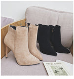 kamames NEW Women High Heeled Short Boots Europea Style Winter Shoes Pointed Toe Ankle Botas Thin Heel Side femininas