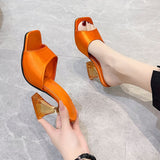 kamames kamames New Style 43 Large Size Women's Shoes Casual Cloth Face A Word Shaped Transparent Thick With High Heel Slipper Female