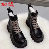 kamames Winter New Thicksoled Boots British Trendy Shoes Tooling Boots Are Thin Locomotive Leather Boots Casual women Boots
