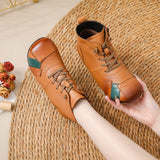 kamames kamames Autumn And Winter New Cow Rib Bottom Short Women's Boots National Style Leather Matching Color Leisure Martin Boots Warm Cotton Shoes Women