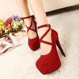 kamames Red Black Super High Heel Stiletto Ladies Dress Pumps Fashion Cross Strap Party Platform Sandals Women's Scarpins Shoes