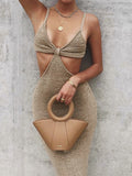 kamames Sexy Summer Vacation Outfits Knitted Halter Maxi Dresses for Women 2023 Elegant Dress Sets Holiday Beach Sundresses