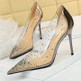 BIGTREE Shoes 2021 New PVC Transparent Heels Women Pumps Sparkle Rhinestones High Heels Sexy Party Shoes Stiletto Large Size 43