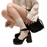 kamames kamames Spring And Summer Barbie Pink Single Shoes Waterproof Platform With Baotou Thick Heel Hollow Mary Jane Square Head High Heels