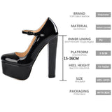 kamames Onlymaker Women Mary Jane Platform Pumps Ankle Strap Thick 15~16cm Round Heel High Heels Dress Buckle Shoes Large Size US5~US15