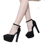 kamames Women's Shoes Hollow Black High Heel Waterproof Table 14Cm Spot Shallow Mouth Thick Heels High Heels
