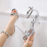 kamames Solid One Word With High Heels Party Sandals Summer Sexy Nightclub Transparent Ladies Shoes New Crystal Thin Heel Women Shoes