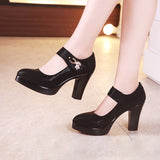 kamames Catwalk High Heels Women's Thick Heels Waterproof Table Pointed Black Work Shoes Velcro Women's Singles Shoes