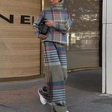 kamames Office Loose Suit 2023 Fall Retro Pattern Print Two Piece Set Women Turtleneck Long Sleeve Top and Straight Pants Outfit