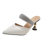 kamames kamames Large Size High Heels Women's New Half Slippers Pointed Heel Shoes Fashion Women Shoes Rhinestone Sandals