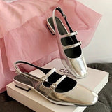 kamames kamames Vintage Double Buckle Silver Mary Jane Shoes Spring / Summer 2024 New Flat Low Heel Baotou Back Empty Sandals Woman